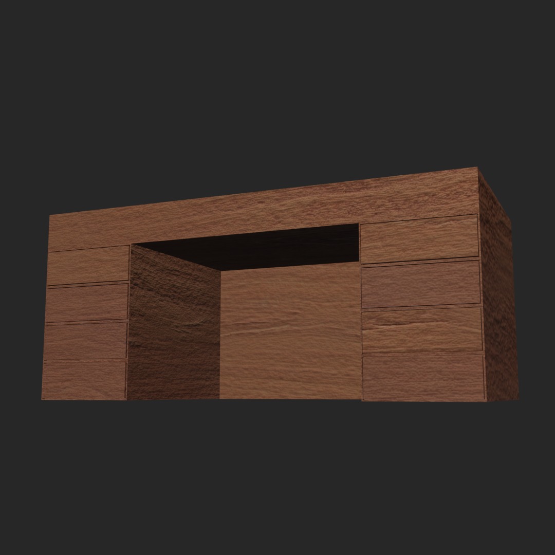 Wooden Realistic Desk Low-poly 3D model_2