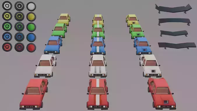 Low poly car model with various modifications