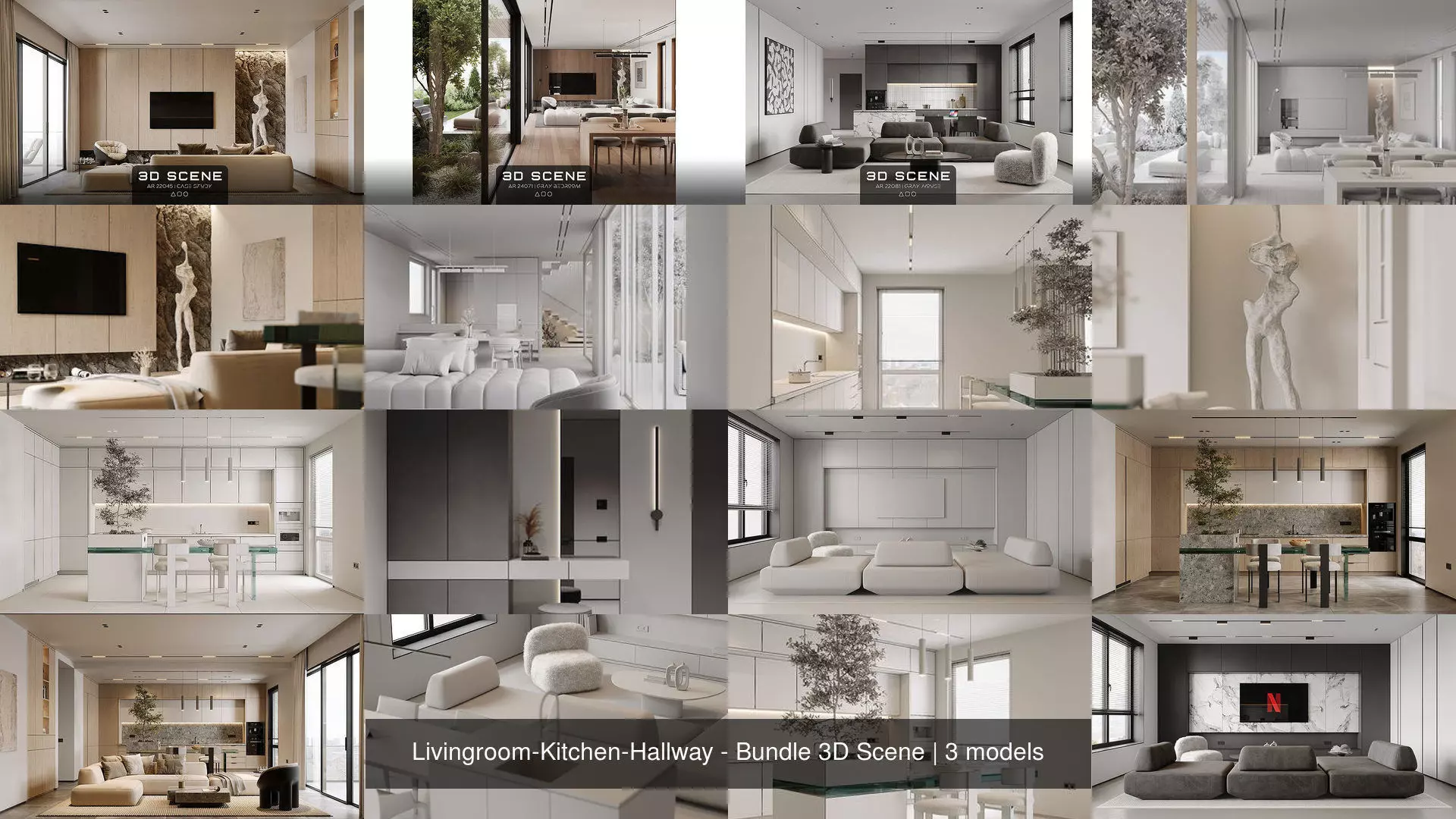 Livingroom-Kitchen-Hallway - Bundle 3D Scene 3D Model Collection_0