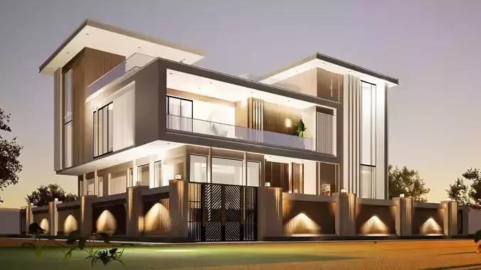 Modern Luxury Villa  Premium Materials  LowPoly 3D Model Low-poly 3D model