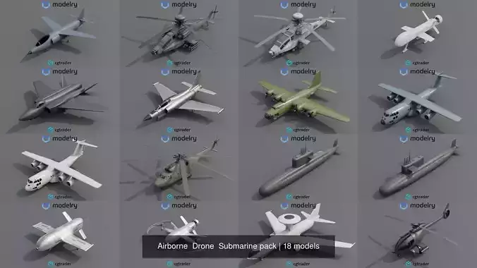 Airborne  Drone  Submarine pack 3D Model Collection
