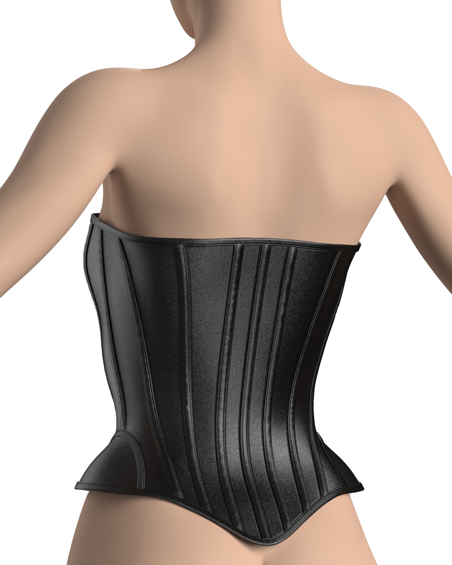 Women Lace-Up Leather Corset 3D model_5