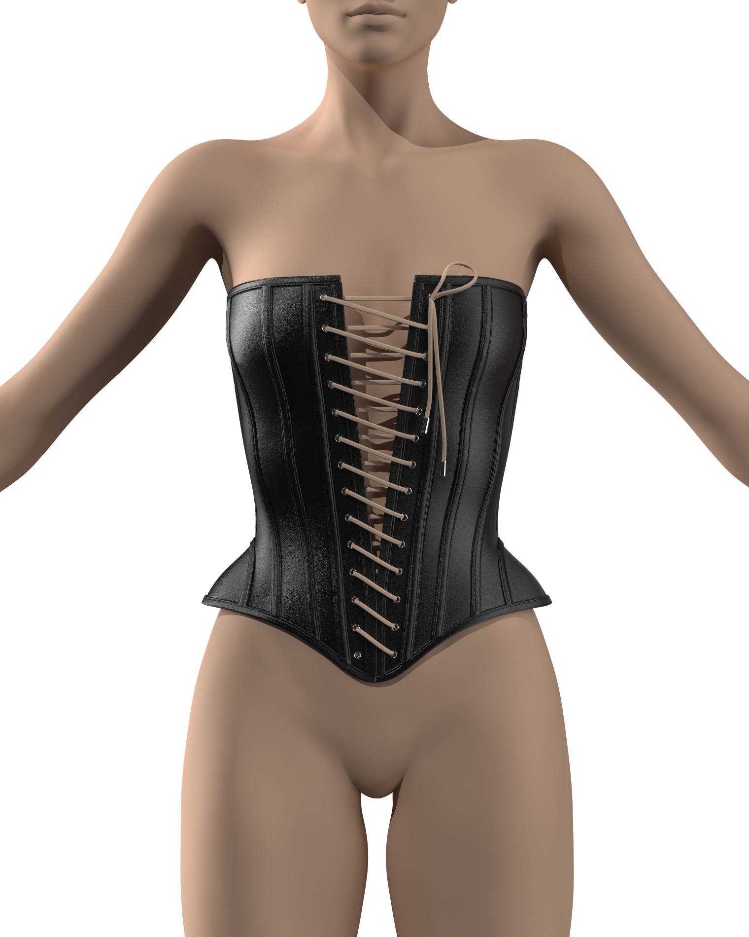 Women Lace-Up Leather Corset 3D model_3