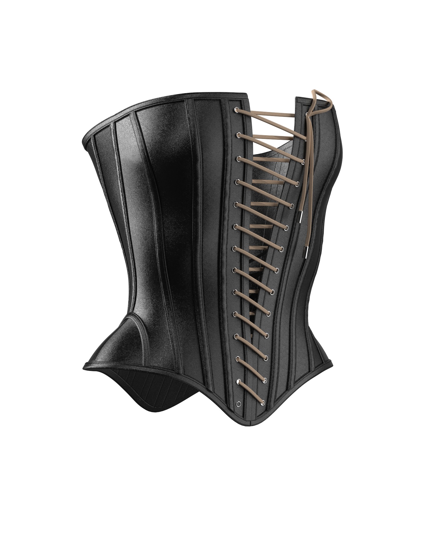 Women Lace-Up Leather Corset 3D model_1