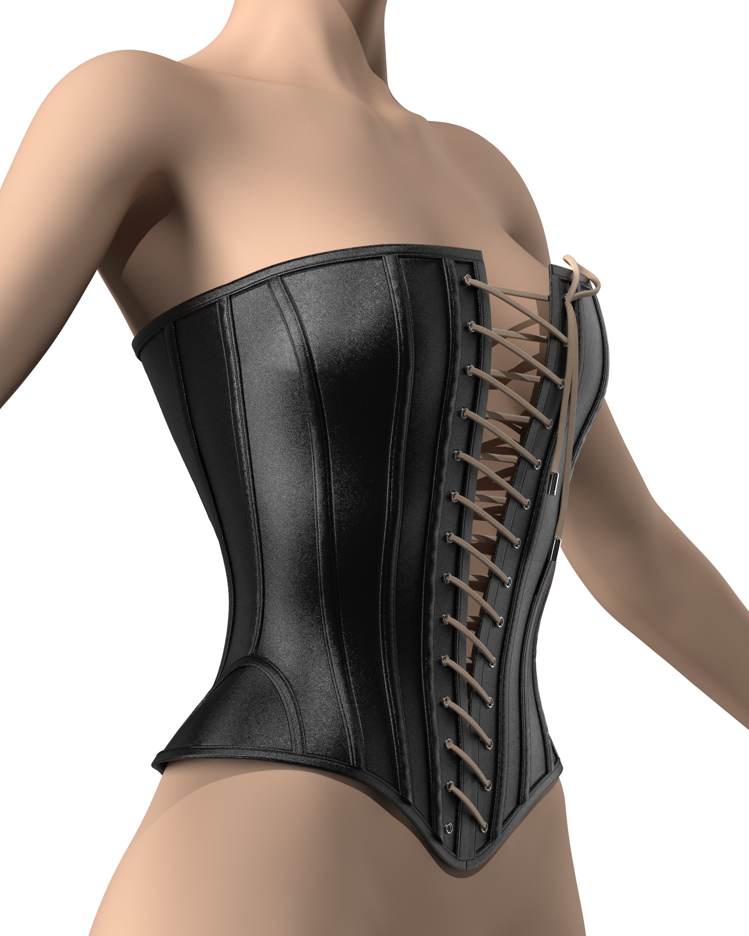 Women Lace-Up Leather Corset 3D model_4