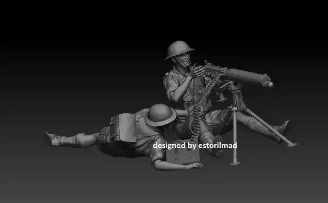 WW2 SOLDIER 8 BRITISH ARMY VICKERS MACHINE GUN - EL ALAMEIN