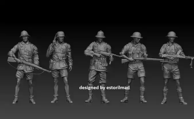 PACK 5 SOLDIERS - AFRIKA KORPS VS 8 BRITISH ARMY 3D print model