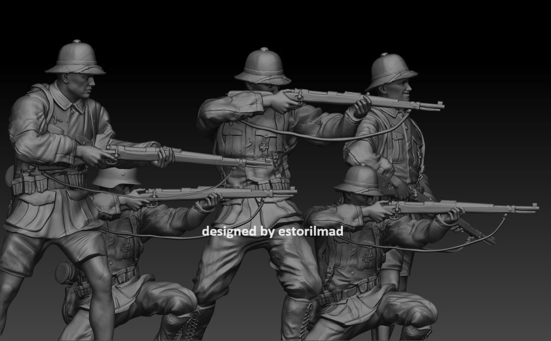 PACK 5 GERMAN SOLDIERS AFRIKA KORPS IN ACTION 3D print model_1