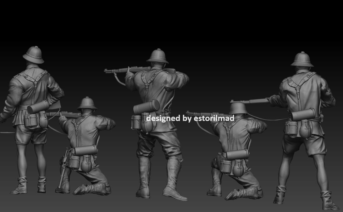 PACK 5 GERMAN SOLDIERS AFRIKA KORPS IN ACTION 3D print model_2