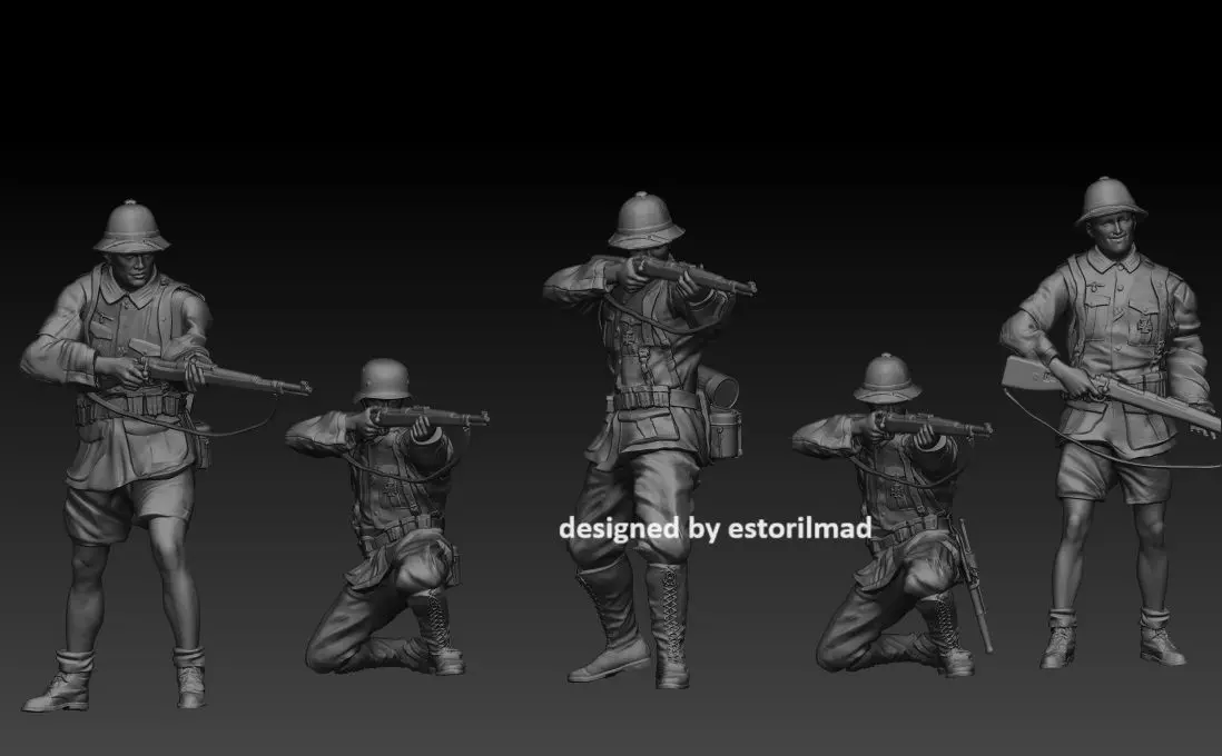 PACK 5 GERMAN SOLDIERS AFRIKA KORPS IN ACTION 3D print model_0