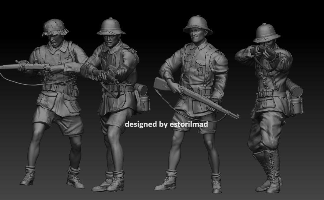  4 GERMAN SOLDIER AFRIKA KORPS IN ACTION 3D print model_2