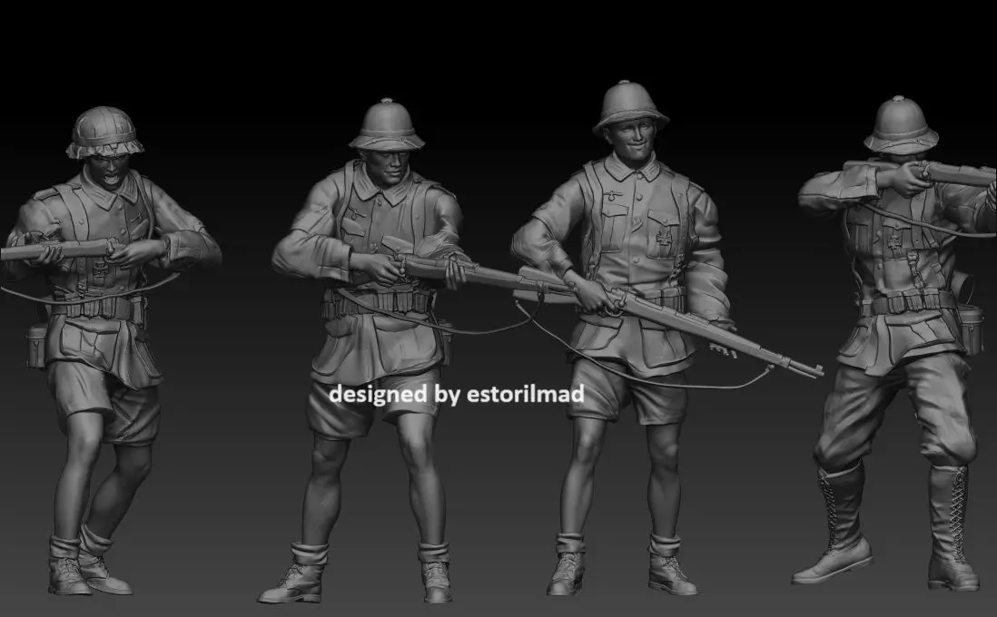  4 GERMAN SOLDIER AFRIKA KORPS IN ACTION 3D print model_0