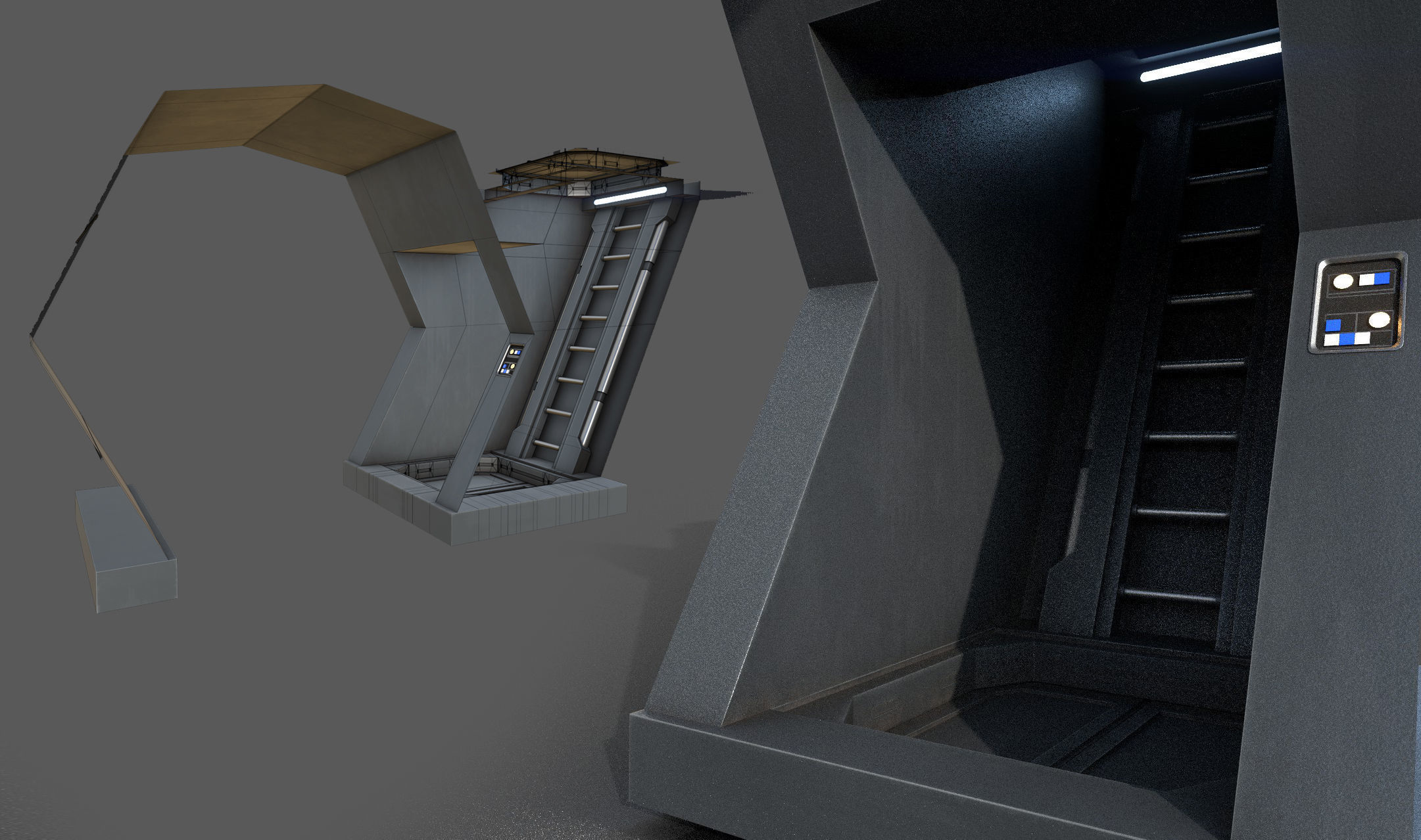 Imperial Style Corridor Asset Pack Low-poly 3D model_33