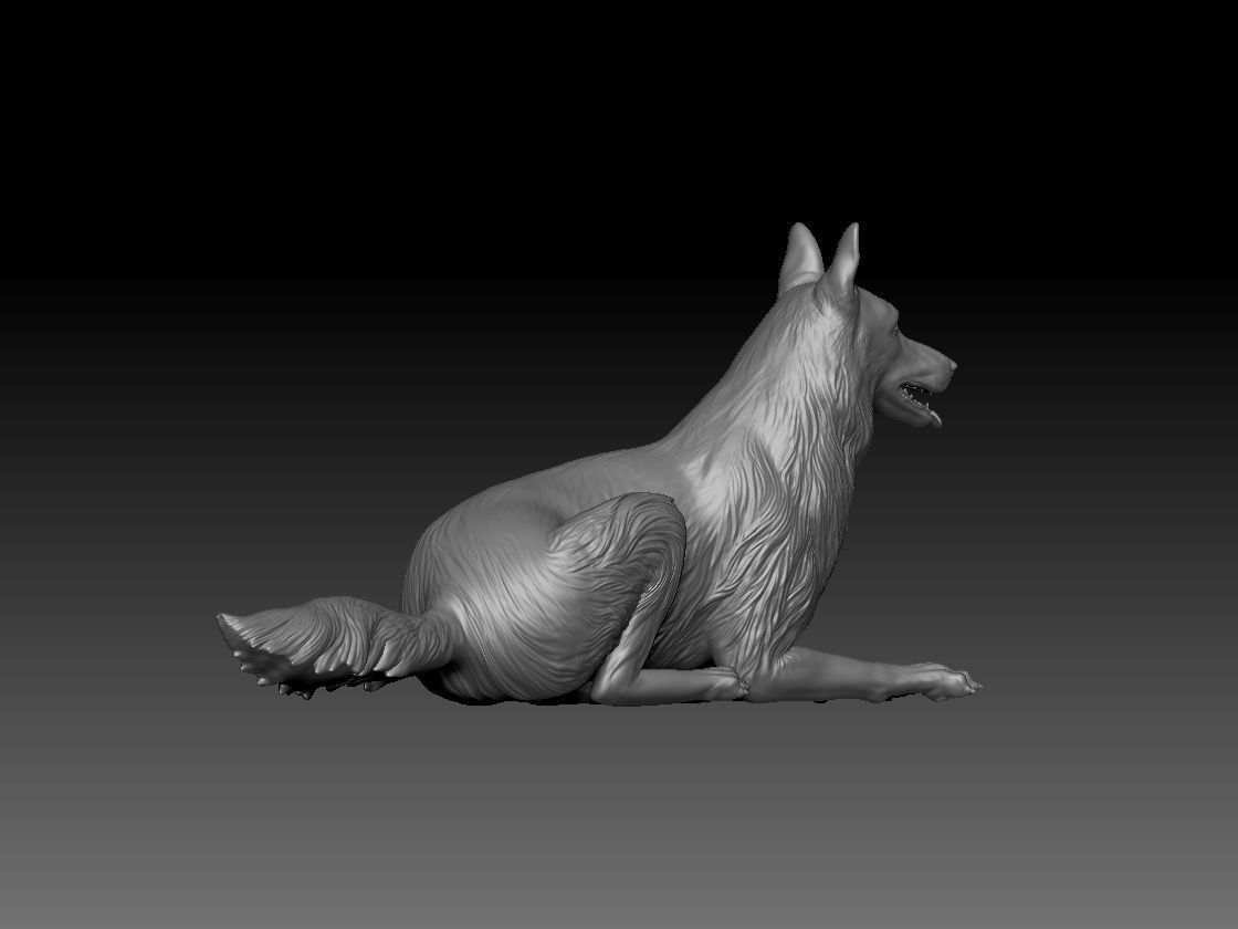 German Shepherd Dog siting 3D print model_3