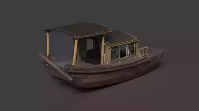 Chinese wooden boat   Low-poly 3D model