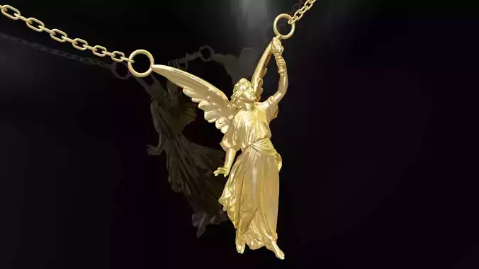 Angel Medallion Statue Sculpture pendant jewelry gold