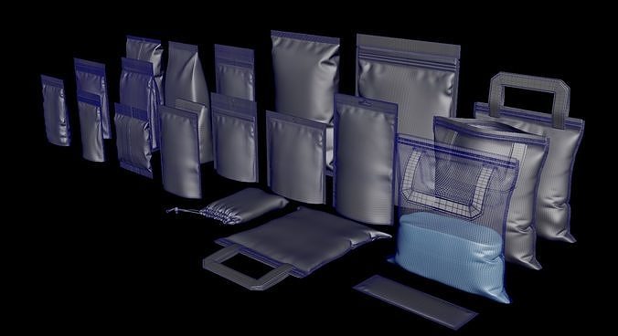 Pouches pack Low-poly 3D model 3