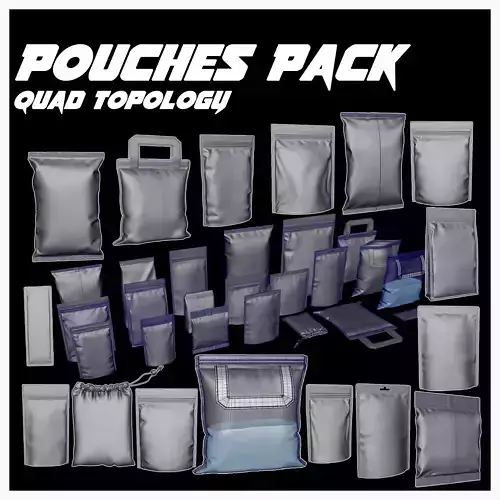 Pouches pack Low-poly 3D model