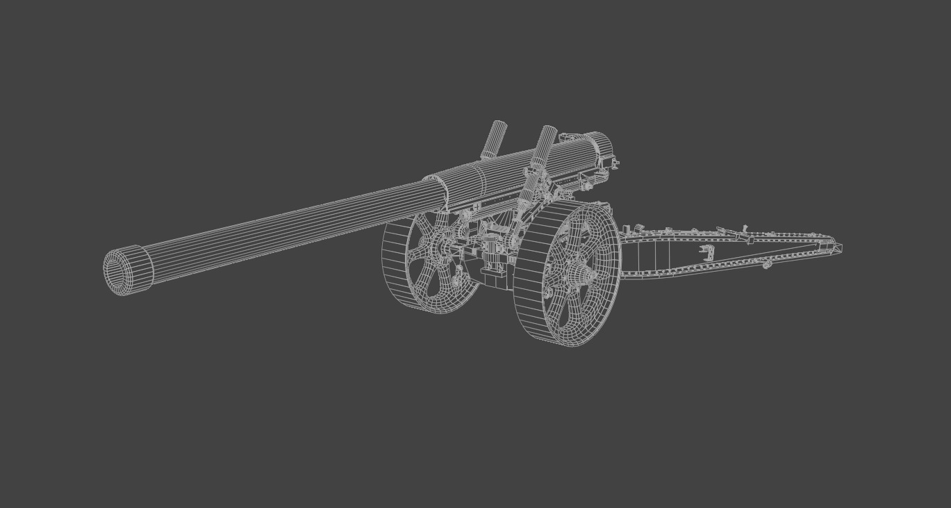 Type 89 15 cm cannon Low-poly 3D model_11