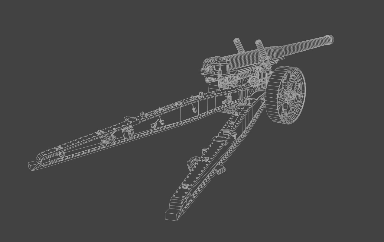 Type 89 15 cm cannon Low-poly 3D model_13