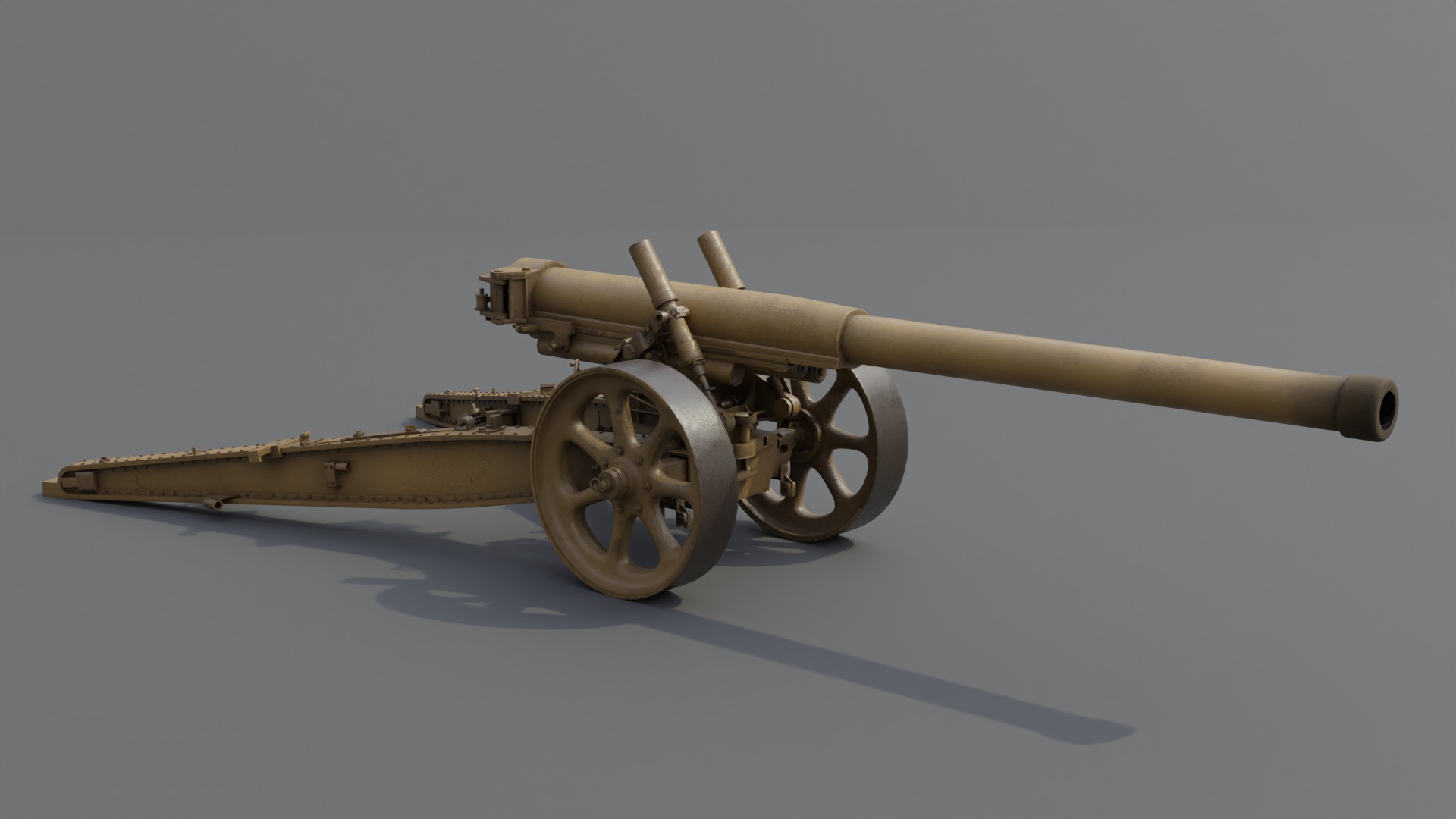 Type 89 15 cm cannon Low-poly 3D model_3
