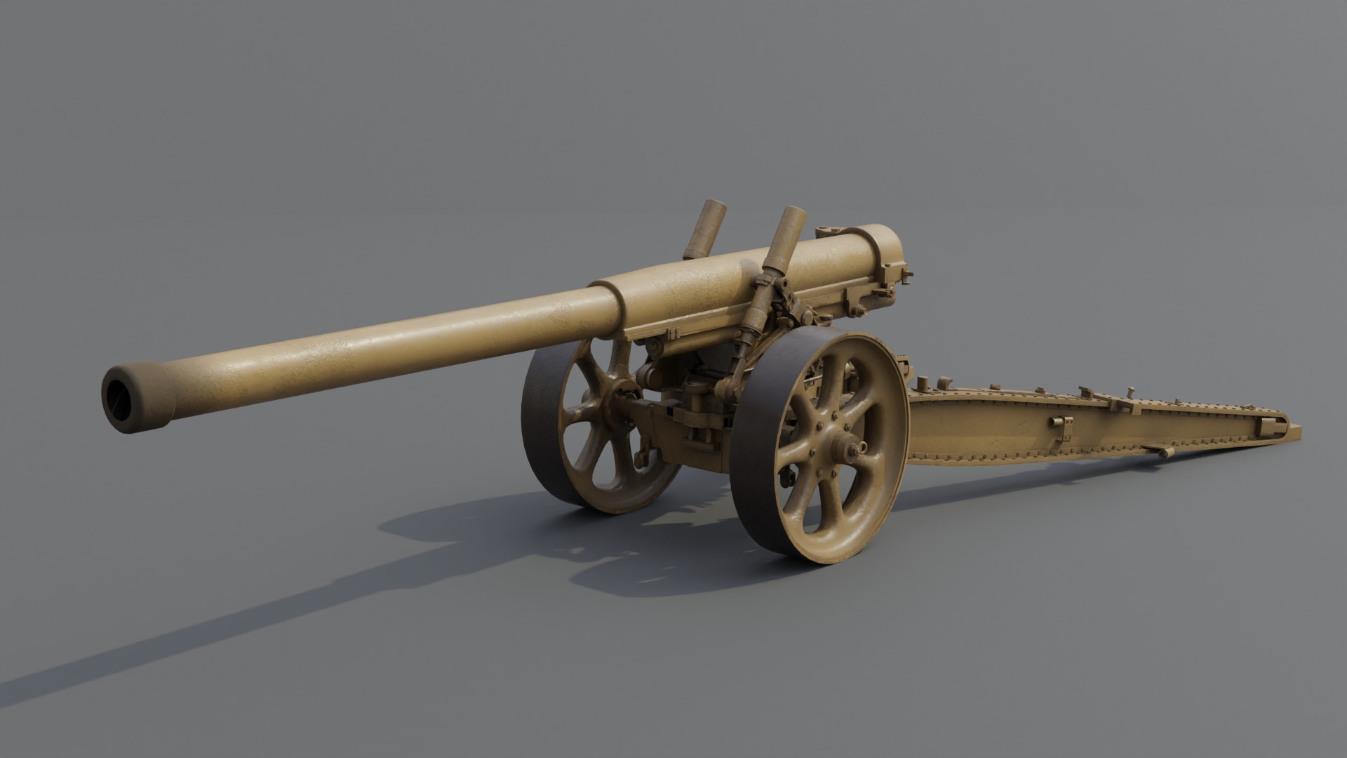 Type 89 15 cm cannon Low-poly 3D model_2