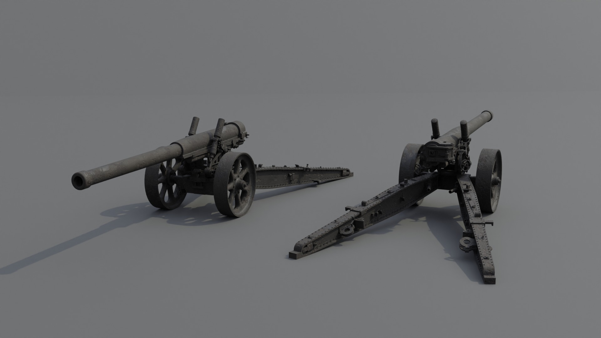 Type 89 15 cm cannon Low-poly 3D model_10