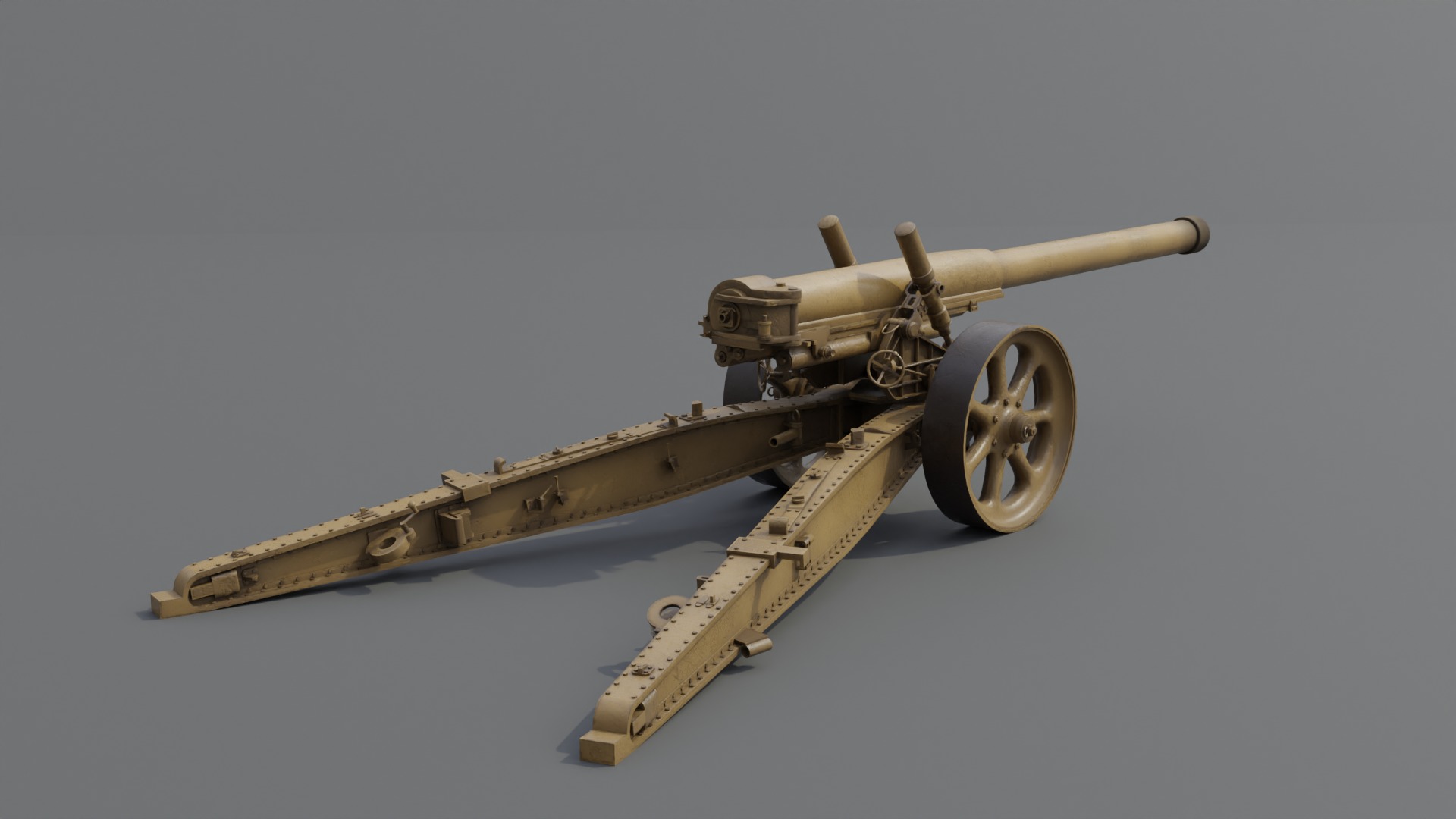 Type 89 15 cm cannon Low-poly 3D model_4