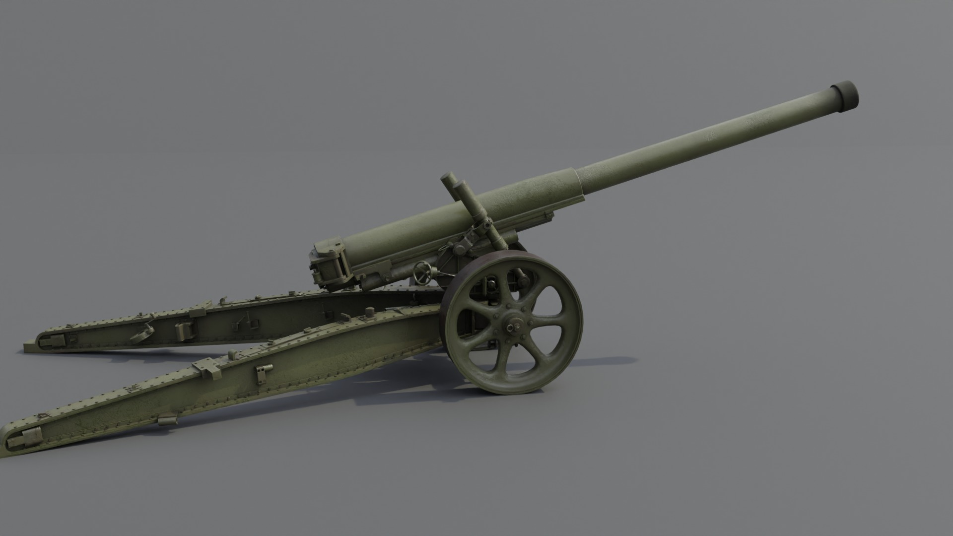 Type 89 15 cm cannon Low-poly 3D model_19
