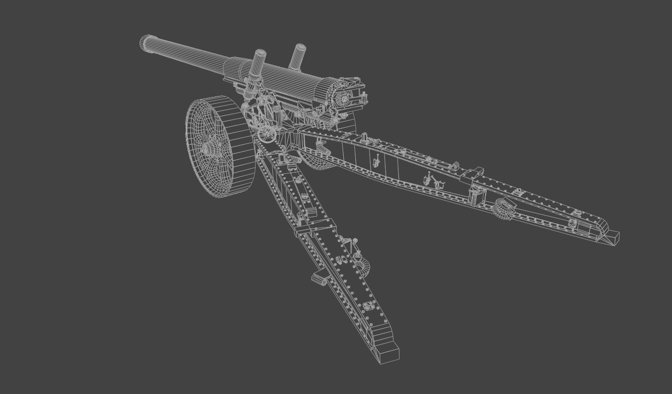 Type 89 15 cm cannon Low-poly 3D model_12