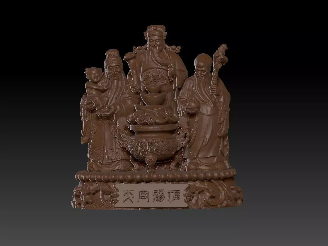 Fu Lu Shou Three Gods buddha 3D print model
