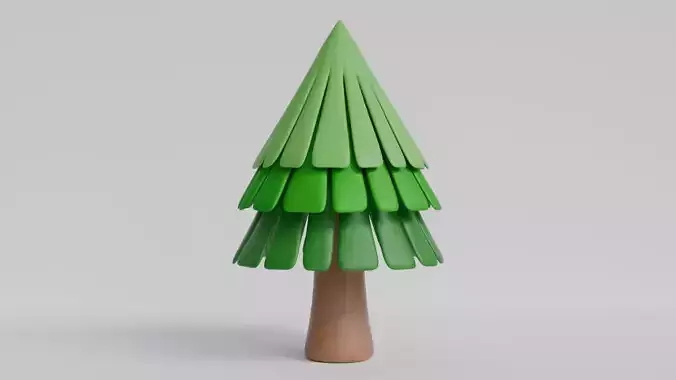 3D Low Poly Cute Cartoon-Style Tree