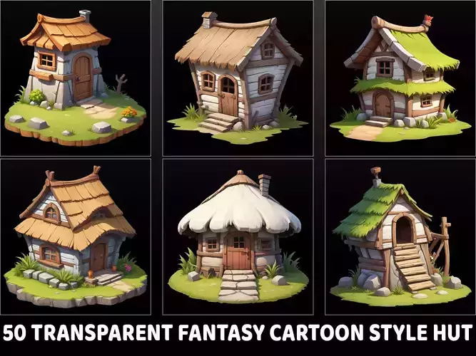 50 Fantasy Cartoon Style Village Huts
