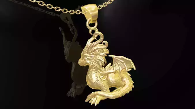 Dragon legend Statue Sculpture pendant jewelry gold 3D print model