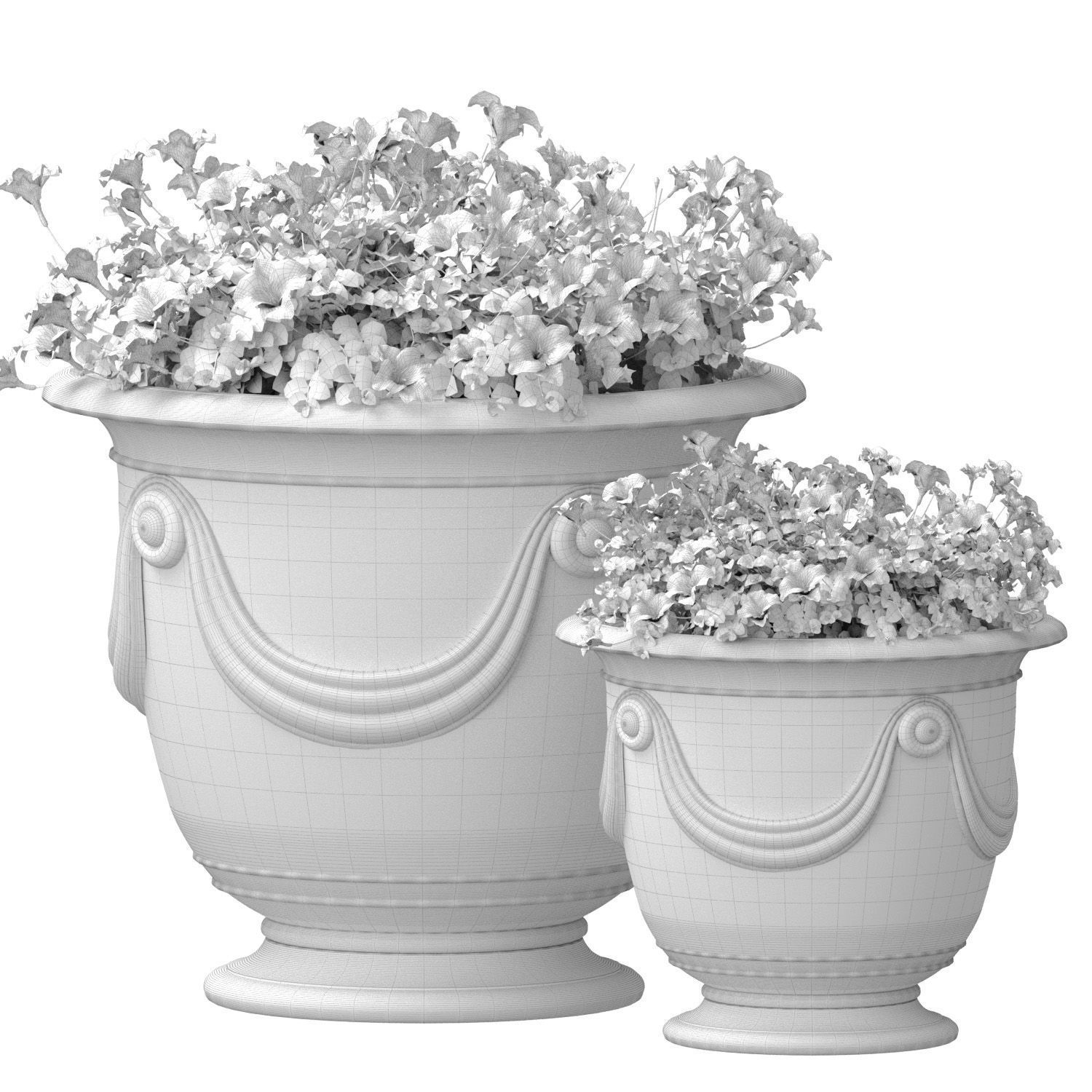 Flowerbed Petunia flowers plant  Luxury garden pots  3D model_3