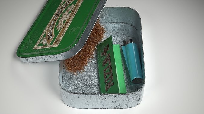 Old Tabacco Tin with Lighter and Papers Low-poly 3D model 6