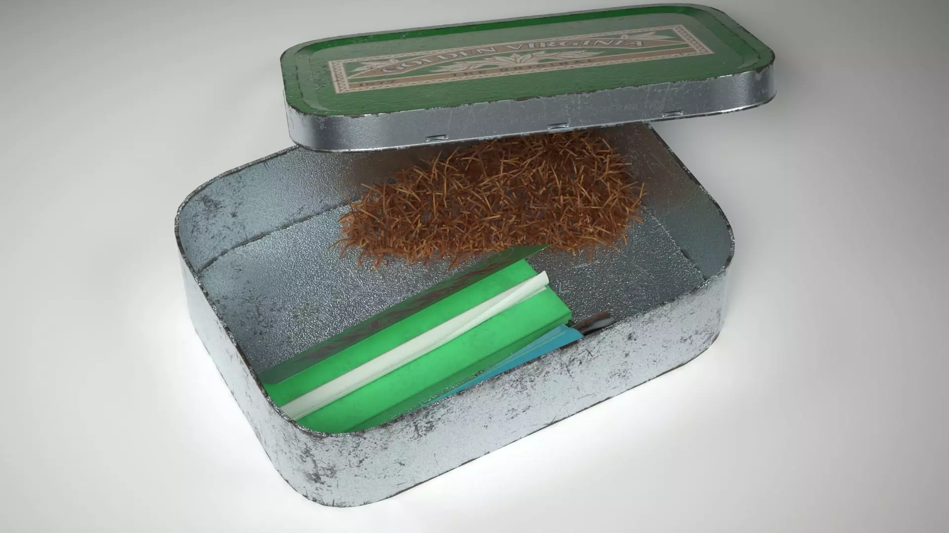Old Tabacco Tin with Lighter and Papers Low-poly 3D model