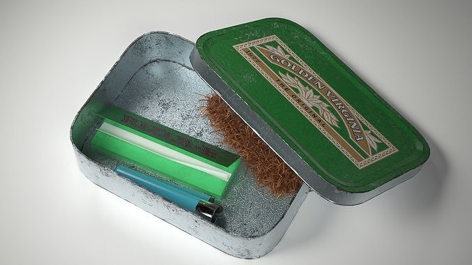 Old Tabacco Tin with Lighter and Papers Low-poly 3D model 3
