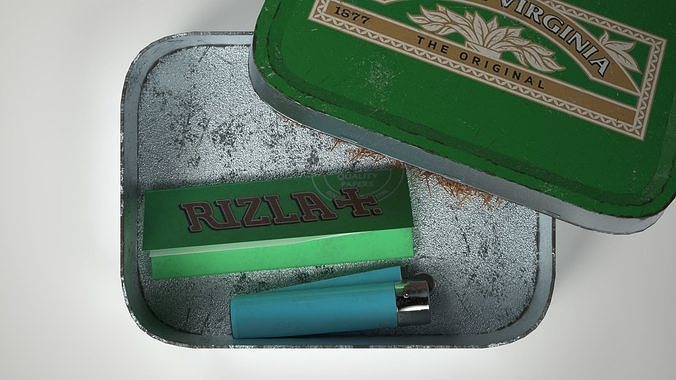 Old Tabacco Tin with Lighter and Papers Low-poly 3D model 4