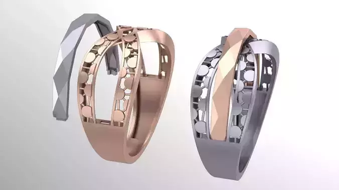 Two gold piece facet fusion ring