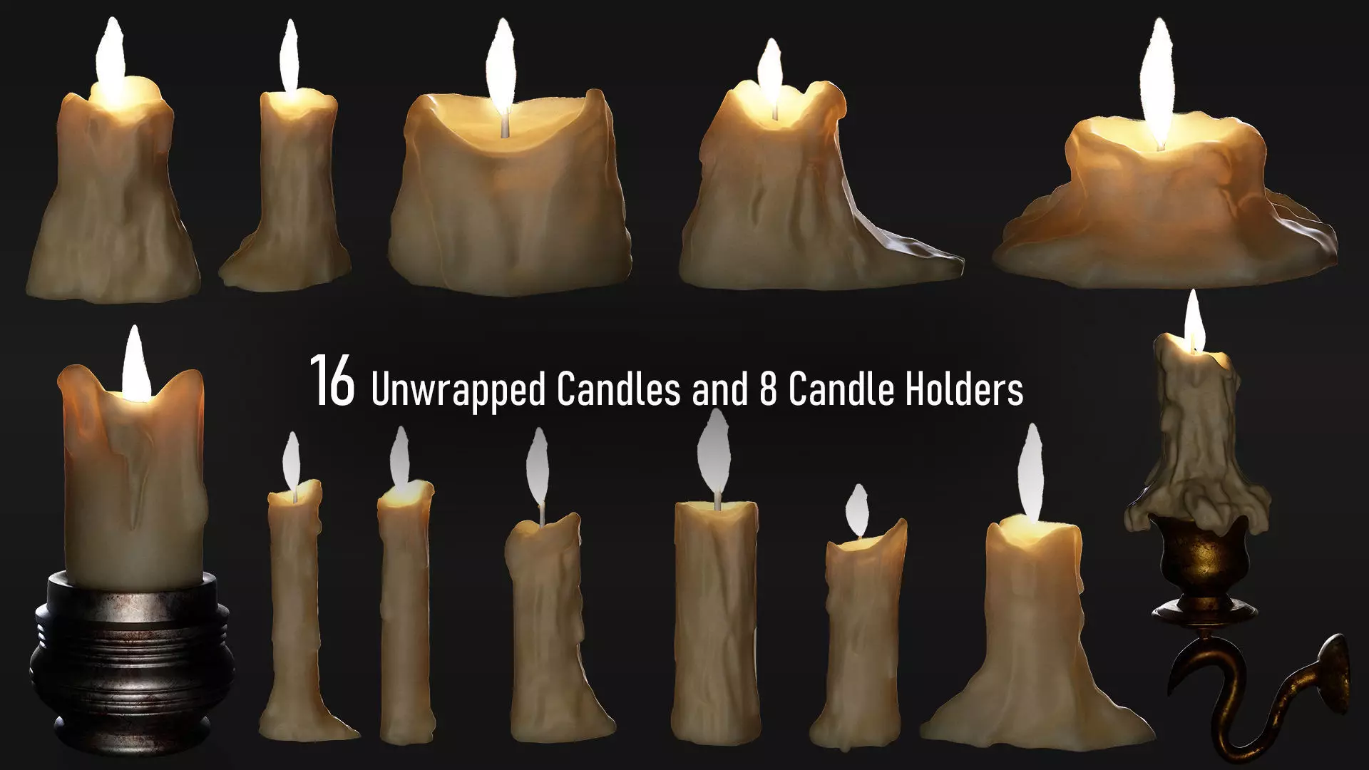 16 candle 8holders low poly 3D model_0