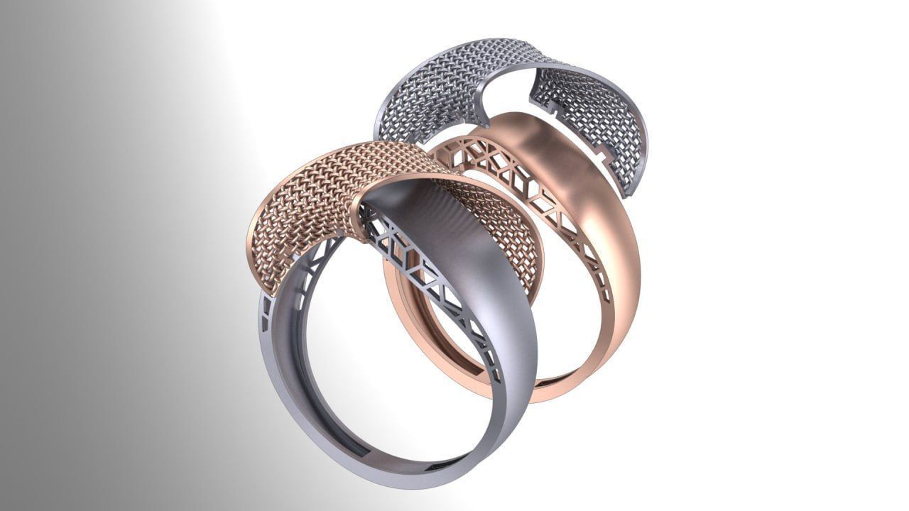 3rd 2 piece facet fusion gold ring 3D print model_1
