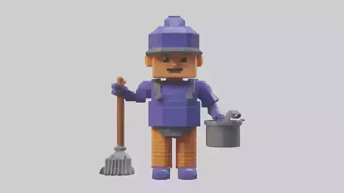 Voxel Janitor Set Model Low-poly 3D model