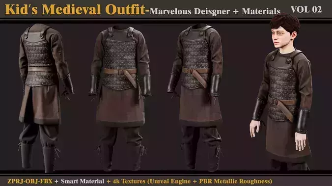 Kids Medieval Outfit- MD-Clo3d-Smart Material-Textures -OBJ-FBX