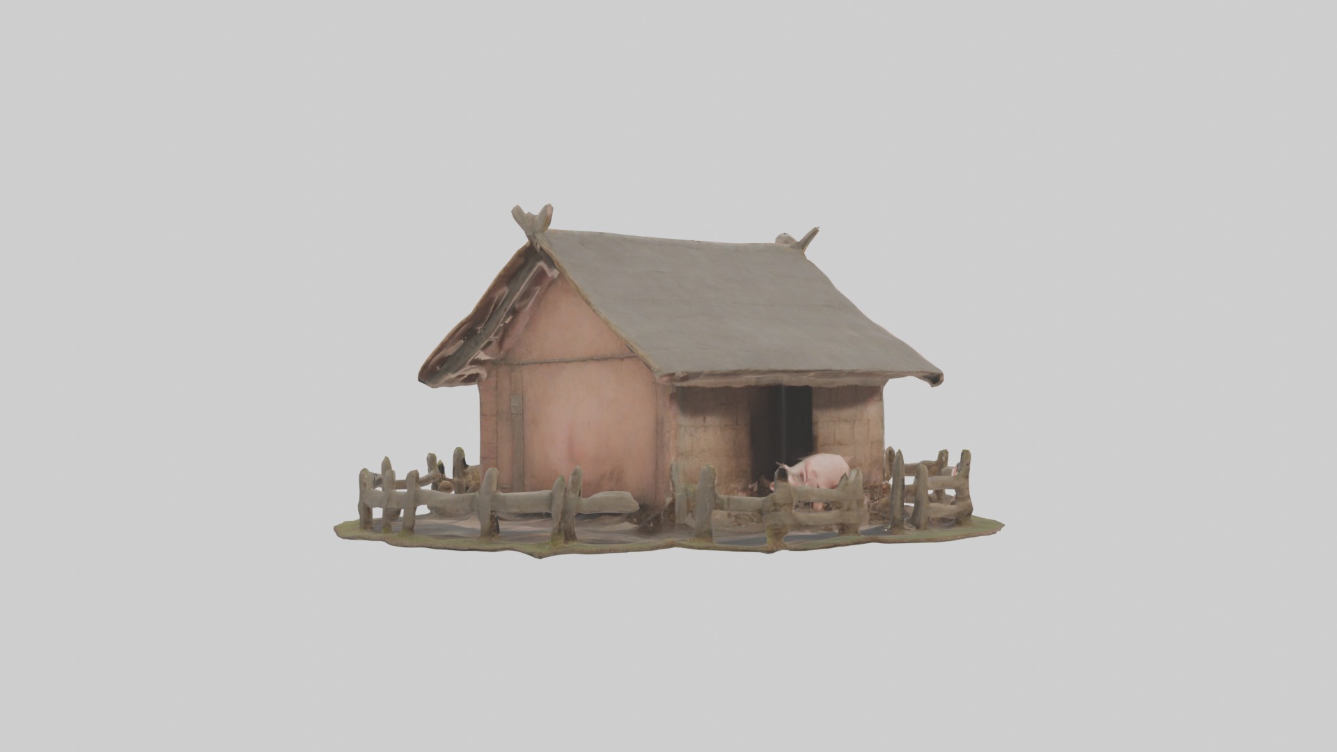 Pigsty Model Low-poly 3D model_2