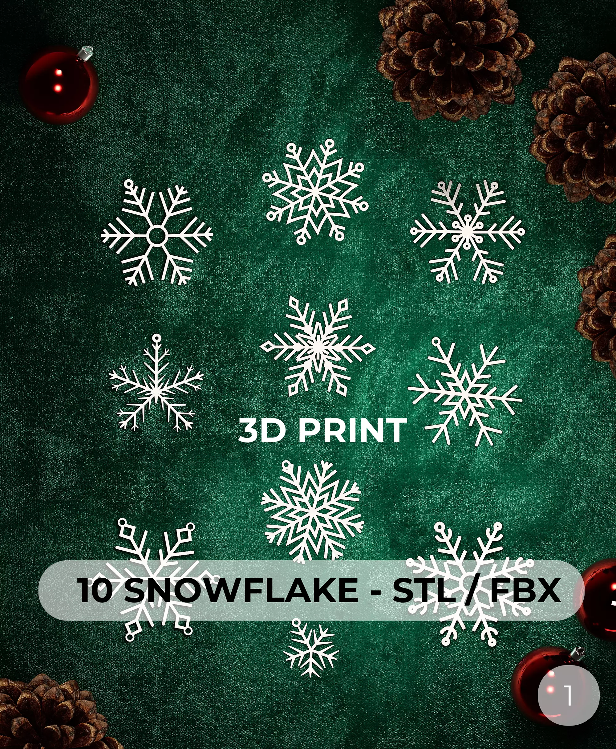 Snowflakes in 10 pack 3D print model