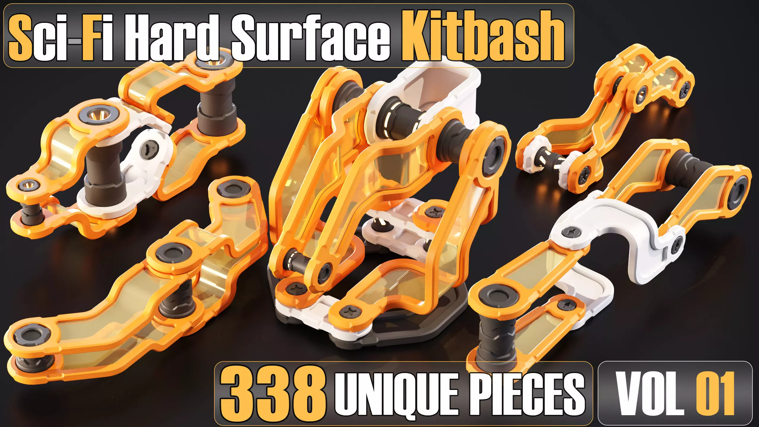 Sci-Fi Hard Surface Kitbash 338 PIECES APack Vol01 Low-poly 3D model_0