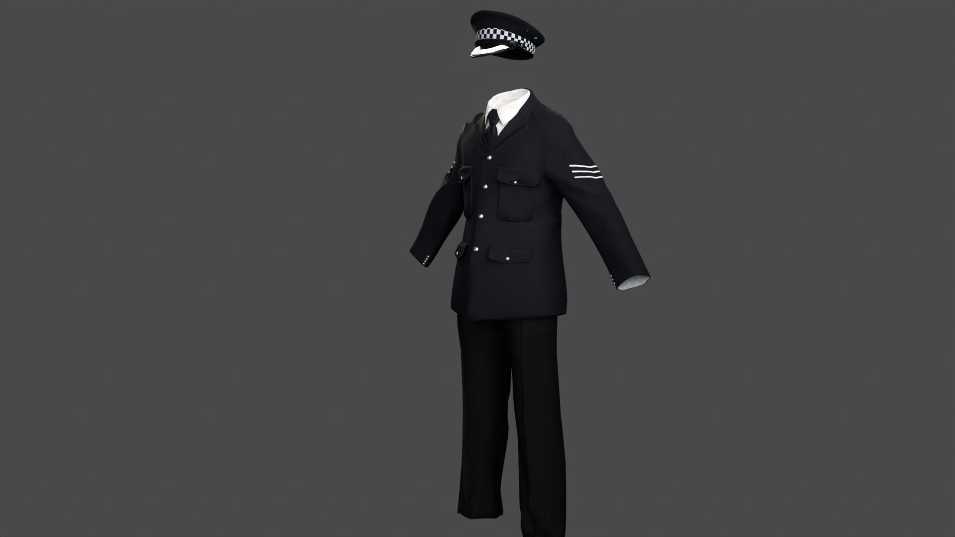 London Police Formal Uniform Outfit with Tunic  Cap  Low-poly 3D model_8