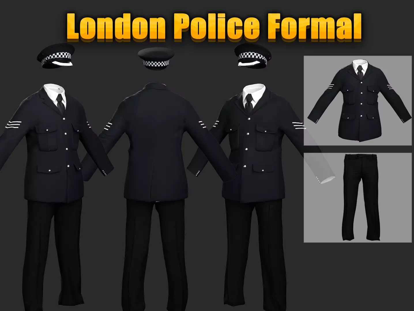 London Police Formal Uniform Outfit with Tunic  Cap  Low-poly 3D model_0