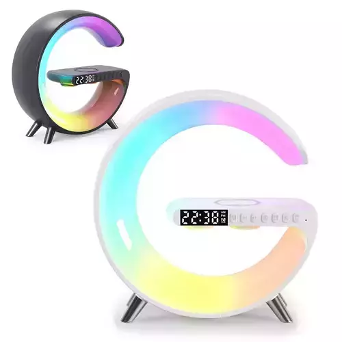Wireless Alarm Clock Phone Charger LED Light With Speaker